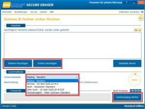 Software-Secure-Eraser-Löschmethoden Screenshot