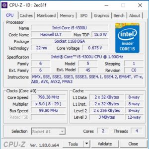 CPU-Z Screenshot CPU Informationen