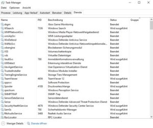 Windows 10 Screenshot TaskManager Dienste
