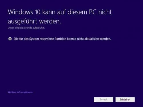 Partition Fehlermeldung Screenshot Windows 10