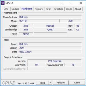 Screenshot CPU-Z Mainboardoberfläche