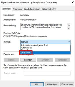 Windows 10 Updatedienst Screenshot