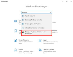 Windows Einstellungen Features Screenshot