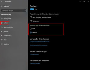 Windows 10 dunkler Modus Screenshot Einstellungen
