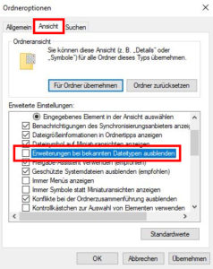 Ordneroptionen Windows 10 Screenshot